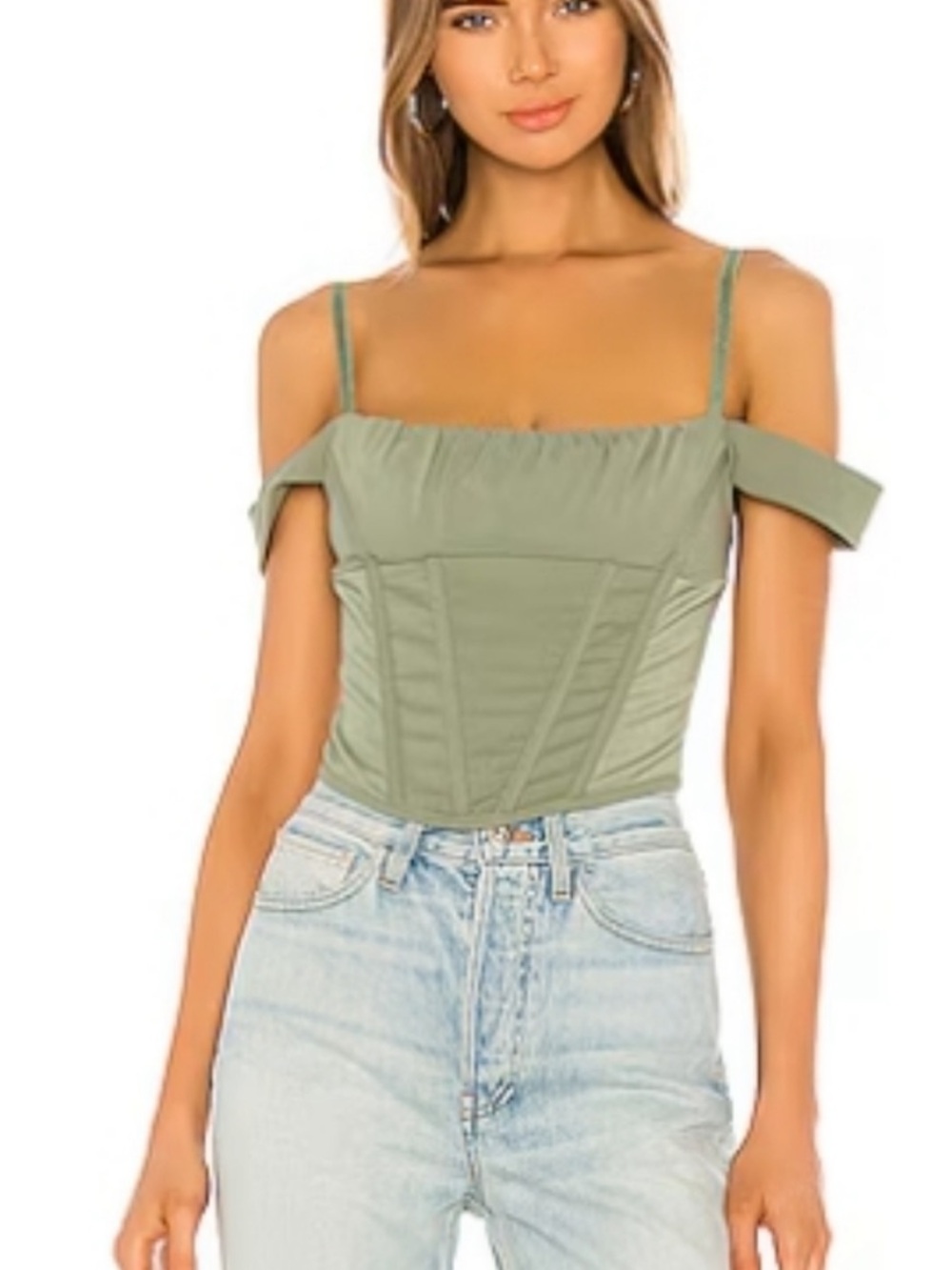Off-Shoulder Corset Cami in Sage Green